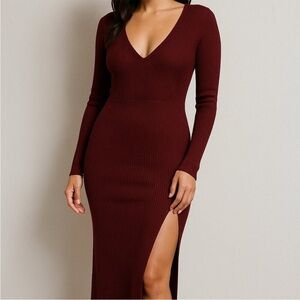 NWT Charles Henry Wine Long Sleeve‎ Rib Sweater Dress Women Size Medium